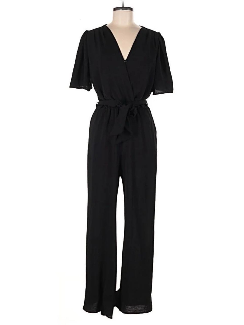 Classic Black V-Neck Jumpsuit with Tie Waist